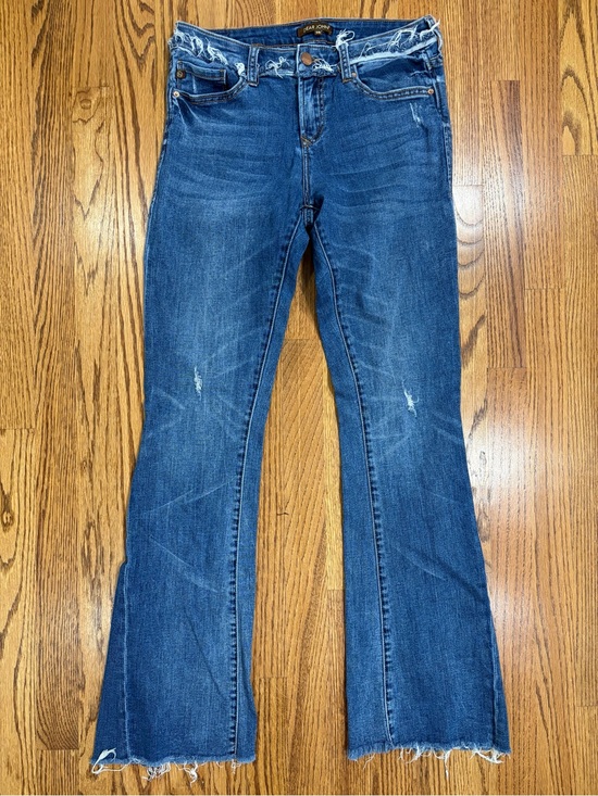 Dear John Denim - Dear John Distressed Frayed Waistband & Hem Flare Denim Blue Jeans (28)